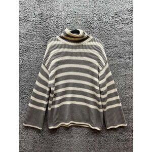 Peter Som Collective Oversized Striped Turtleneck Sweater Gray Womens Size L